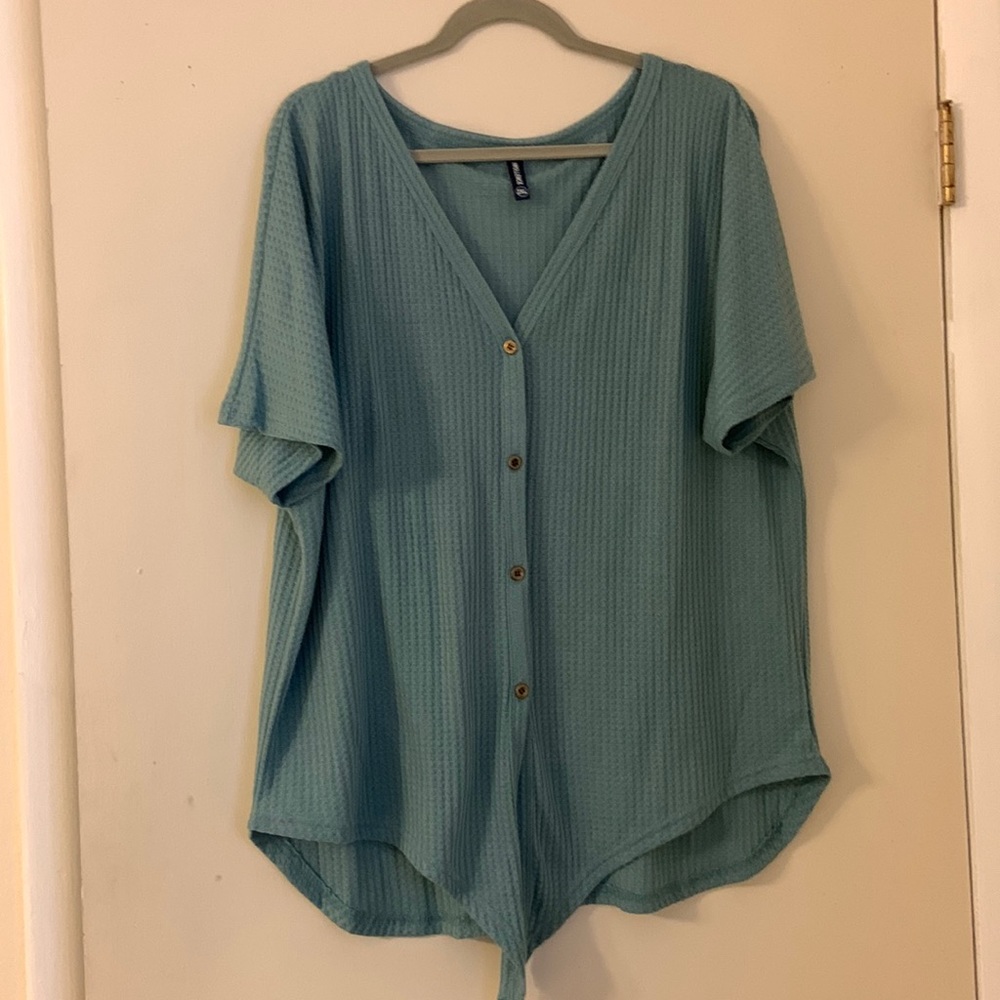 Green tie front top
